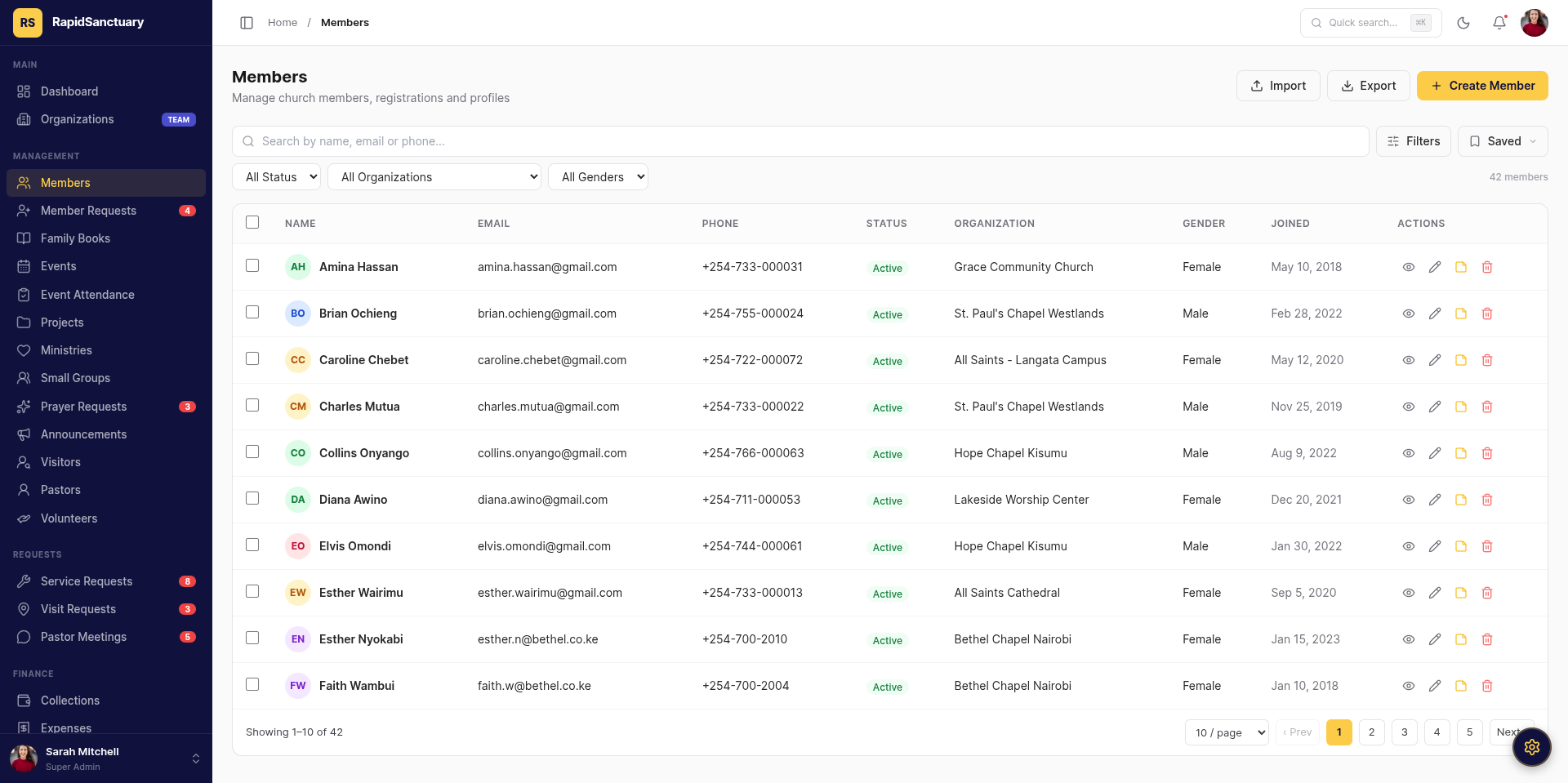 Member Management — Advanced search, bulk actions